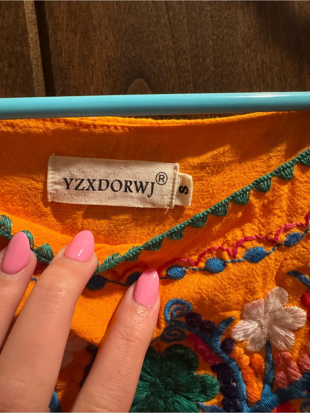 Embroidered Orange Mexican-Style Tunic Dress - Picture 3 of 3